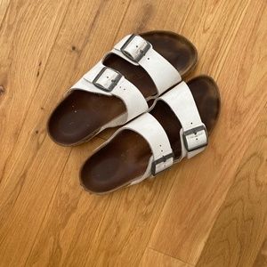 White Birkenstock sandals with buckles size 39